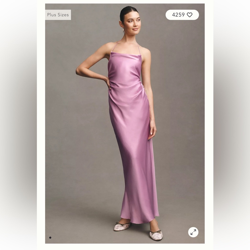 BHLDN Saylor cowl neck satin maxi dress lavender elegant gala wedding size small